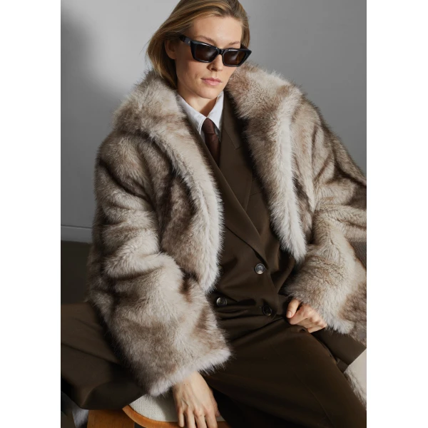 The Frankie Shop Ravello Faux Fur Robe Coat - Grey - Oversized Minimalist Coats in Grey - Shop at Luxury Shoes 
