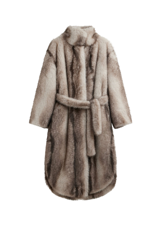 The Frankie Shop Ravello Faux Fur Robe Coat - Grey - Oversized Minimalist Coats in Grey - Shop at Luxury Shoes 