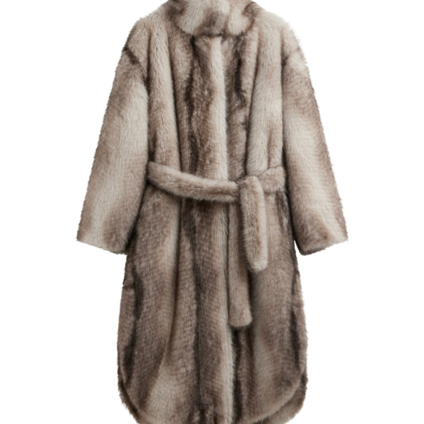 The Frankie Shop Ravello Faux Fur Robe Coat - Grey - Oversized Minimalist Coats in Grey - Shop at Luxury Shoes 