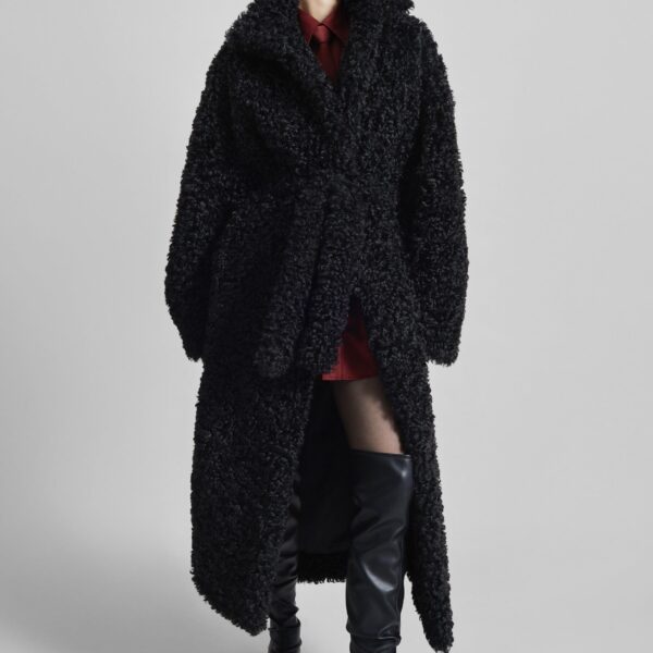 The Frankie Shop Ravello Faux Shearling Robe Coat – Black, view 2