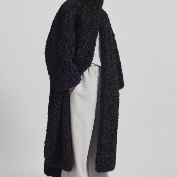 The Frankie Shop Ravello Faux Shearling Robe Coat – Black, view 4