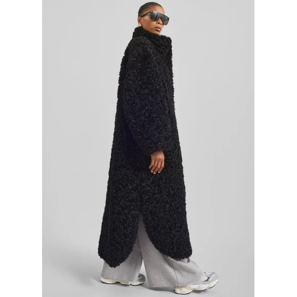 The Frankie Shop Ravello Faux Shearling Robe Coat - Black - Oversized Minimalist Coats in Black - Shop at Luxury Shoes 