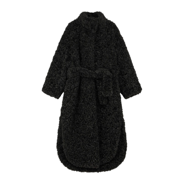 The Frankie Shop Ravello Faux Shearling Robe Coat - Black - Oversized Minimalist Coats in Black - Shop at Luxury Shoes 