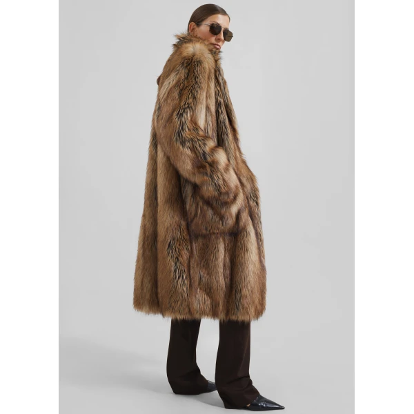 The Frankie Shop Rella Faux Fur Coat - Camel - Oversized Minimalist Coats in Brown - Shop at Luxury Shoes 