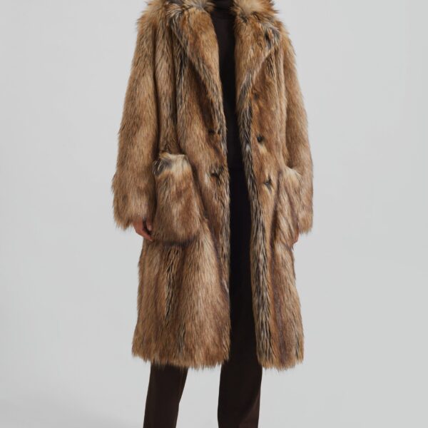 The Frankie Shop Rella Faux Fur Coat – Camel, view 4