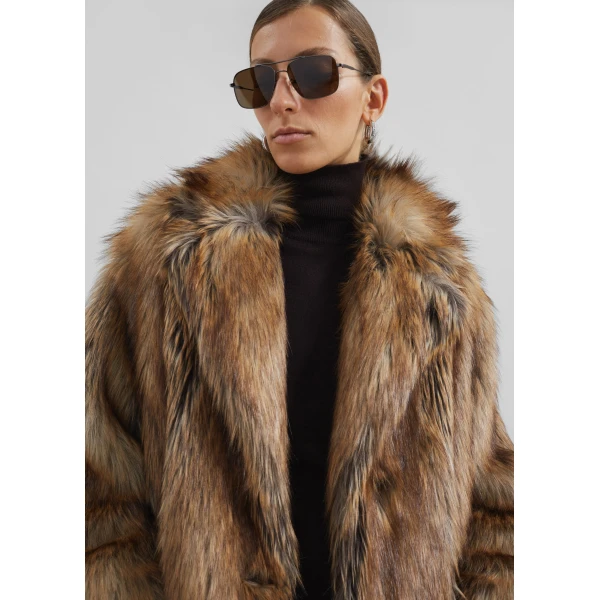 The Frankie Shop Rella Faux Fur Coat - Camel - Oversized Minimalist Coats in Brown - Shop at Luxury Shoes 
