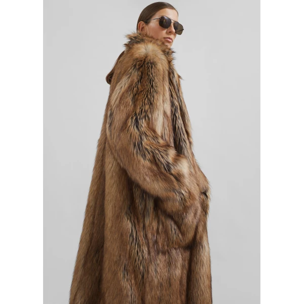 The Frankie Shop Rella Faux Fur Coat - Camel - Oversized Minimalist Coats in Brown - Shop at Luxury Shoes 