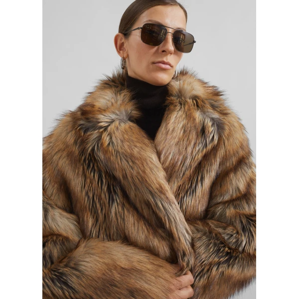 The Frankie Shop Rella Faux Fur Coat - Camel - Oversized Minimalist Coats in Brown - Shop at Luxury Shoes 