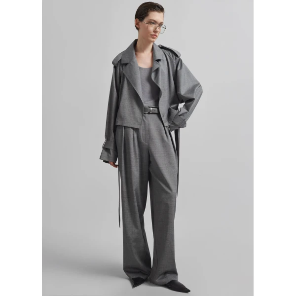 The Frankie Shop Ripley Pleated Trousers - Grey Melange - Oversized Minimalist Pants in Grey - Shop at Luxury Shoes 