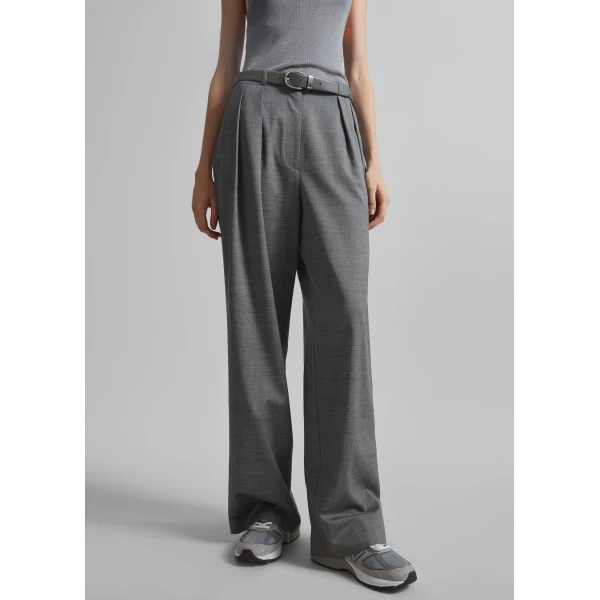 The Frankie Shop Ripley Pleated Trousers - Grey Melange - Oversized Minimalist Pants in Grey - Shop at Luxury Shoes 