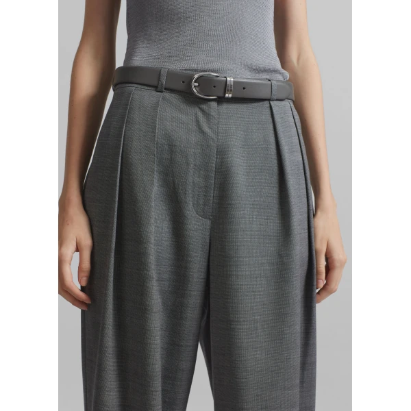 The Frankie Shop Ripley Pleated Trousers - Grey Melange - Oversized Minimalist Pants in Grey - Shop at Luxury Shoes 