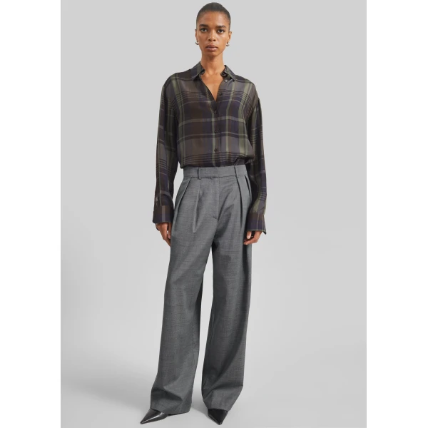 The Frankie Shop Ripley Pleated Trousers - Grey Melange - Oversized Minimalist Pants in Grey - Shop at Luxury Shoes 