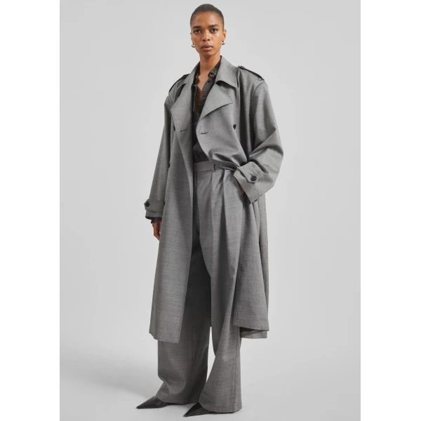 The Frankie Shop Ripley Pleated Trousers - Grey Melange - Oversized Minimalist Pants in Grey - Shop at Luxury Shoes 
