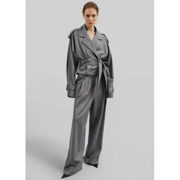 The Frankie Shop Ripley Pleated Trousers - Grey Melange - Oversized Minimalist Pants in Grey - Shop at Luxury Shoes 