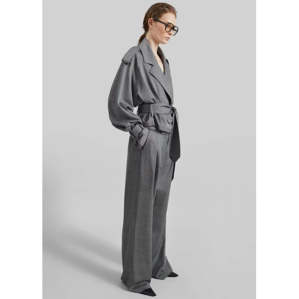 The Frankie Shop Ripley Pleated Trousers - Grey Melange - Oversized Minimalist Pants in Grey - Shop at Luxury Shoes 