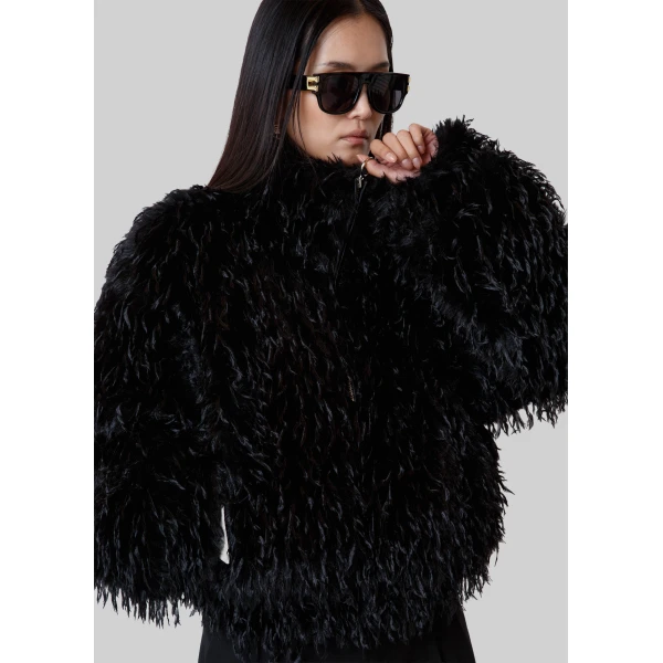 The Frankie Shop Rivee Faux Fur Pullover - Black - Oversized Minimalist Tops in Black - Shop at Luxury Shoes 