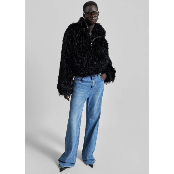 The Frankie Shop Rivee Faux Fur Pullover - Black - Oversized Minimalist Tops in Black - Shop at Luxury Shoes 