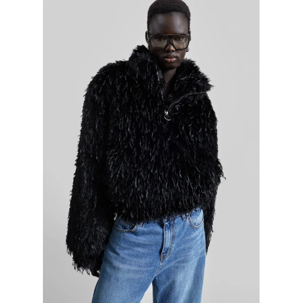 The Frankie Shop Rivee Faux Fur Pullover - Black - Oversized Minimalist Tops in Black - Shop at Luxury Shoes 