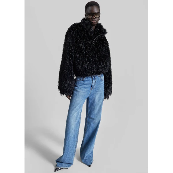 The Frankie Shop Rivee Faux Fur Pullover - Black - Oversized Minimalist Tops in Black - Shop at Luxury Shoes 