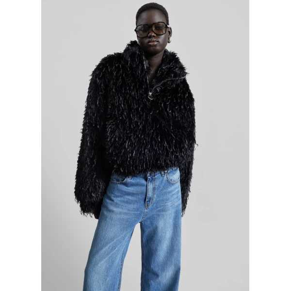 The Frankie Shop Rivee Faux Fur Pullover - Black - Oversized Minimalist Tops in Black - Shop at Luxury Shoes 