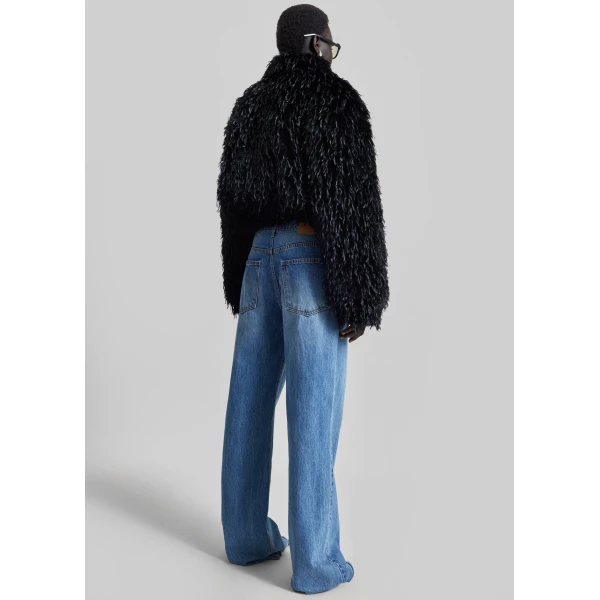 The Frankie Shop Rivee Faux Fur Pullover - Black - Oversized Minimalist Tops in Black - Shop at Luxury Shoes 