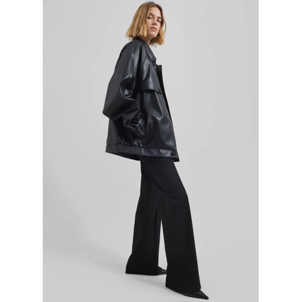 The Frankie Shop Roisin Faux Leather Jacket - Black - Oversized Minimalist Jackets in Black - Shop at Luxury Shoes 