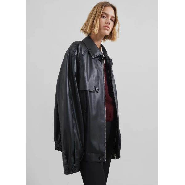 The Frankie Shop Roisin Faux Leather Jacket - Black - Oversized Minimalist Jackets in Black - Shop at Luxury Shoes 