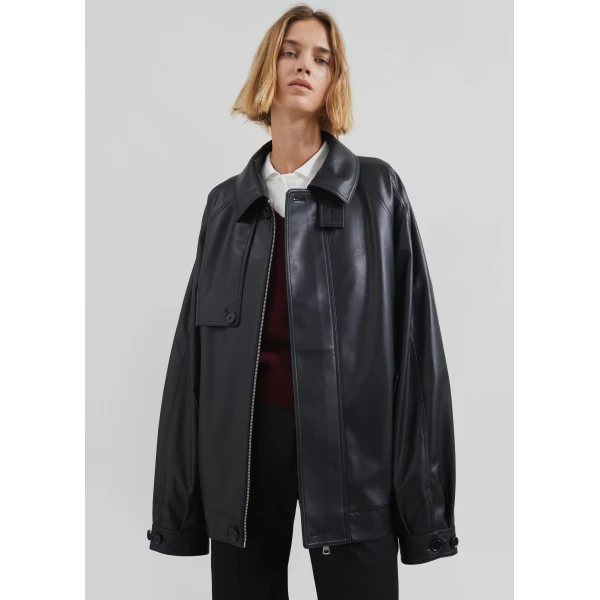 The Frankie Shop Roisin Faux Leather Jacket - Black - Oversized Minimalist Jackets in Black - Shop at Luxury Shoes 