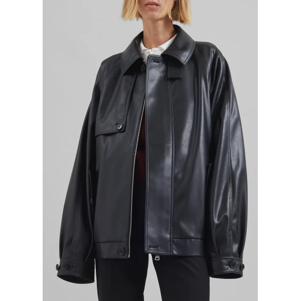 The Frankie Shop Roisin Faux Leather Jacket - Black - Oversized Minimalist Jackets in Black - Shop at Luxury Shoes 