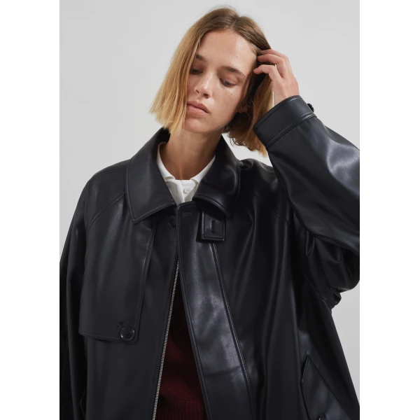 The Frankie Shop Roisin Faux Leather Jacket - Black - Oversized Minimalist Jackets in Black - Shop at Luxury Shoes 