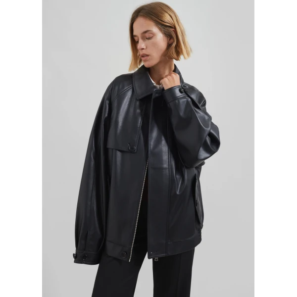 The Frankie Shop Roisin Faux Leather Jacket - Black - Oversized Minimalist Jackets in Black - Shop at Luxury Shoes 