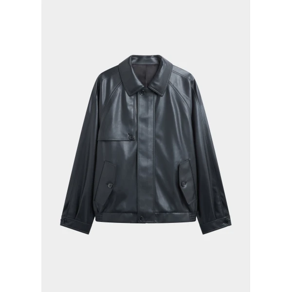 The Frankie Shop Roisin Faux Leather Jacket - Black - Oversized Minimalist Jackets in Black - Shop at Luxury Shoes 