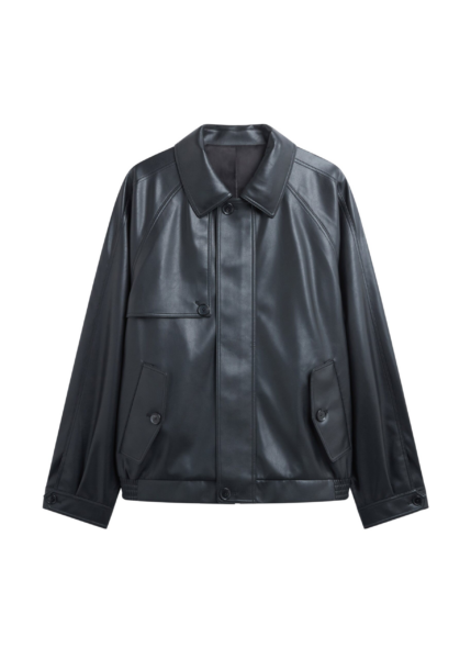 The Frankie Shop Roisin Faux Leather Jacket - Black - Oversized Minimalist Jackets in Black - Shop at Luxury Shoes 