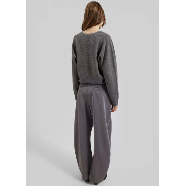 The Frankie Shop Ronse V-Neck Superfine Lambswool Sweater - Grey - Oversized Minimalist Knitwear in Grey - Shop at Luxury Shoes 