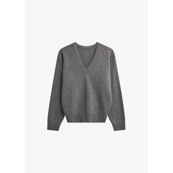 The Frankie Shop Ronse V-Neck Superfine Lambswool Sweater - Grey - Oversized Minimalist Knitwear in Grey - Shop at Luxury Shoes 