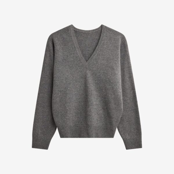 The Frankie Shop Ronse V-Neck Superfine Lambswool Sweater – Grey, view 8
