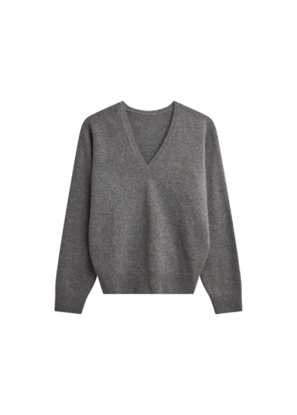 The Frankie Shop Ronse V-Neck Superfine Lambswool Sweater - Grey - Oversized Minimalist Knitwear in Grey - Shop at Luxury Shoes 