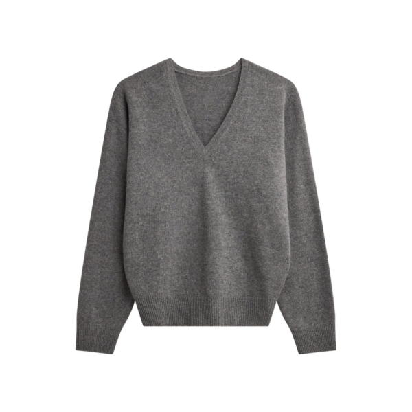 The Frankie Shop Ronse V-Neck Superfine Lambswool Sweater – Grey