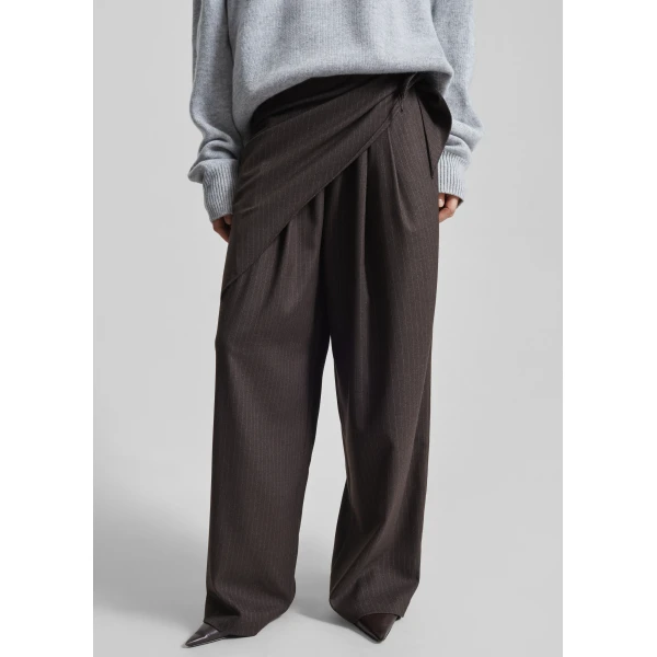 The Frankie Shop Rovigo Scarf Wrap Pants - Brown Stripe - Oversized Minimalist Pants in Brown - Shop at Luxury Shoes 