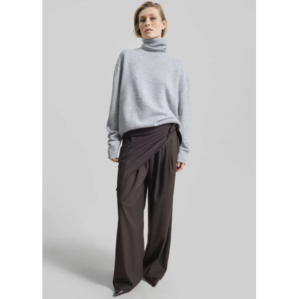 The Frankie Shop Rovigo Scarf Wrap Pants - Brown Stripe - Oversized Minimalist Pants in Brown - Shop at Luxury Shoes 