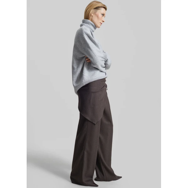 The Frankie Shop Rovigo Scarf Wrap Pants - Brown Stripe - Oversized Minimalist Pants in Brown - Shop at Luxury Shoes 