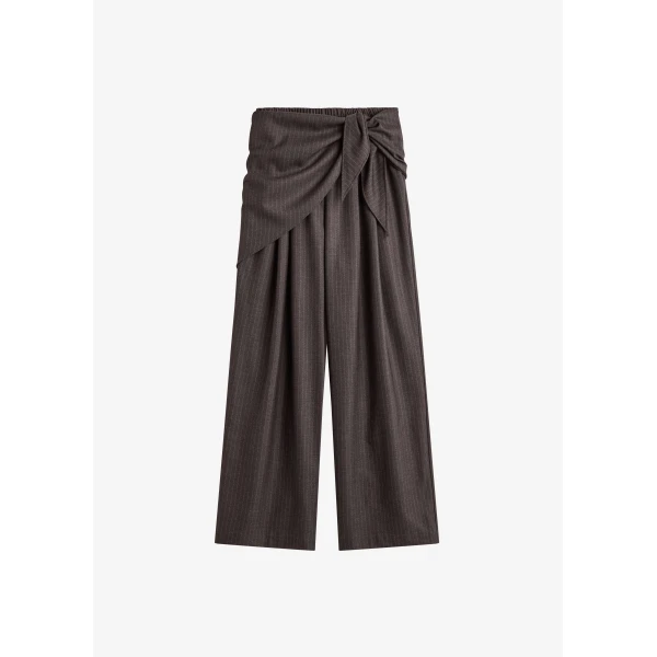 The Frankie Shop Rovigo Scarf Wrap Pants - Brown Stripe - Oversized Minimalist Pants in Brown - Shop at Luxury Shoes 