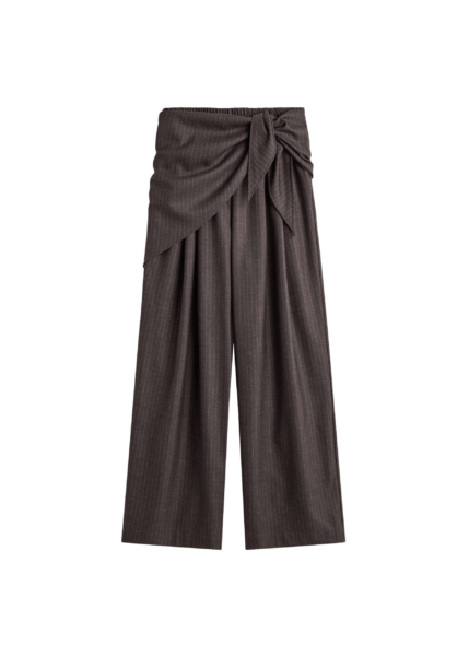 The Frankie Shop Rovigo Scarf Wrap Pants - Brown Stripe - Oversized Minimalist Pants in Brown - Shop at Luxury Shoes 