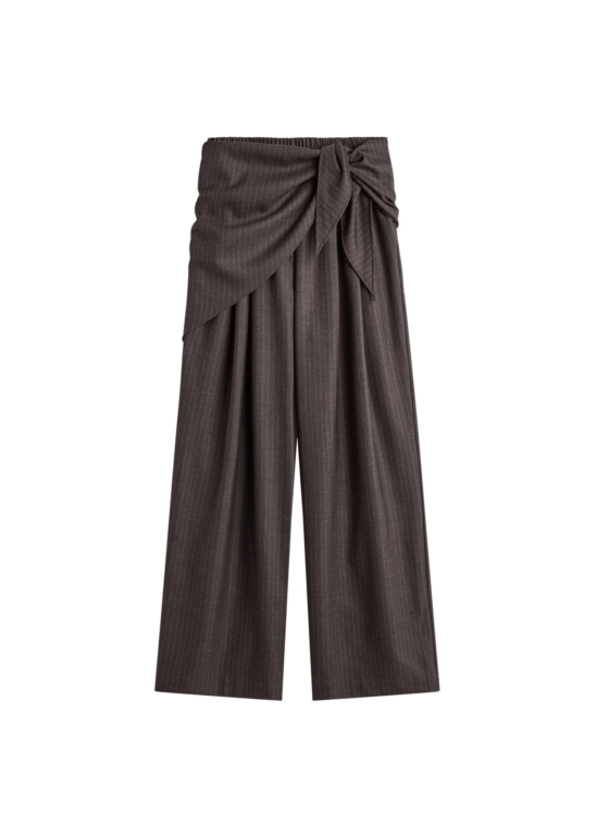 The Frankie Shop Rovigo Scarf Wrap Pants - Brown Stripe - Oversized Minimalist Pants in Brown - Shop at Luxury Shoes 