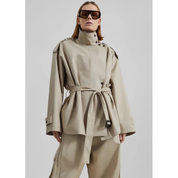 The Frankie Shop Schagen Short Trench - Beige - Oversized Minimalist Coats in Beige - Shop at Luxury Shoes 
