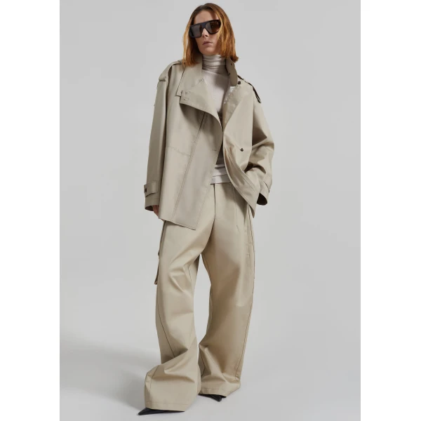 The Frankie Shop Schagen Short Trench - Beige - Oversized Minimalist Coats in Beige - Shop at Luxury Shoes 