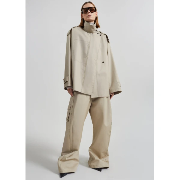 The Frankie Shop Schagen Short Trench - Beige - Oversized Minimalist Coats in Beige - Shop at Luxury Shoes 
