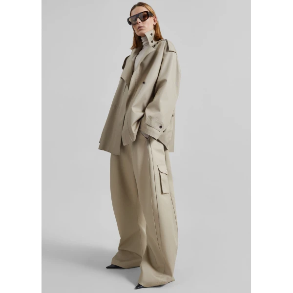 The Frankie Shop Schagen Short Trench - Beige - Oversized Minimalist Coats in Beige - Shop at Luxury Shoes 
