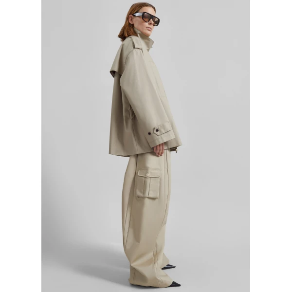 The Frankie Shop Schagen Short Trench - Beige - Oversized Minimalist Coats in Beige - Shop at Luxury Shoes 