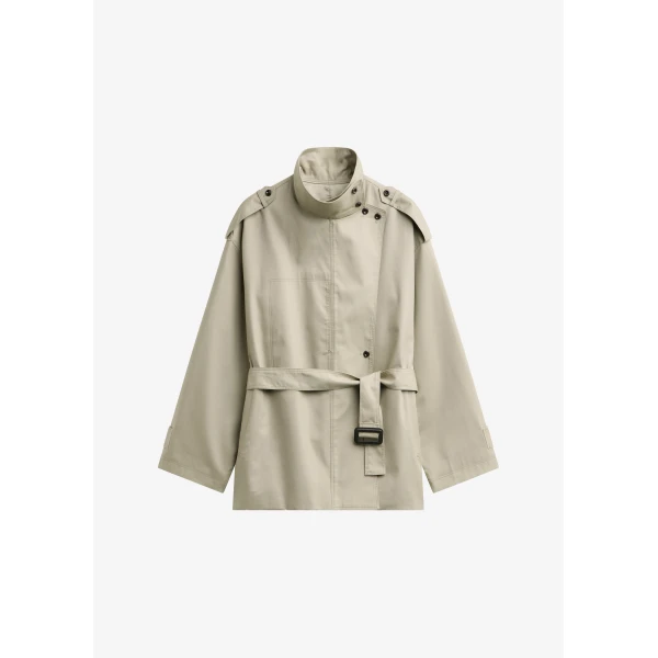The Frankie Shop Schagen Short Trench - Beige - Oversized Minimalist Coats in Beige - Shop at Luxury Shoes 